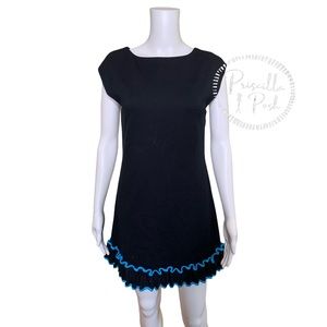 Alice + Olivia Black Boat Neck Dress Ruffle Hem